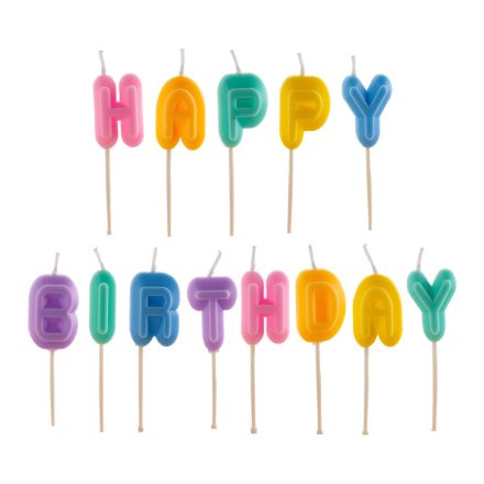 Tortadísz Happy Birthday felirat színes
