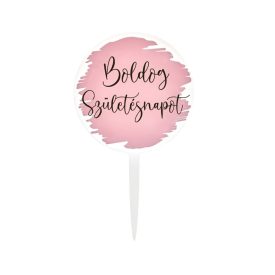 Tortadísz Boldog Születésnapot rózsaszín sziluett 10 cm