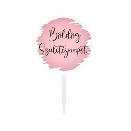 Tortadísz Boldog Születésnapot rózsaszín sziluett 10 cm