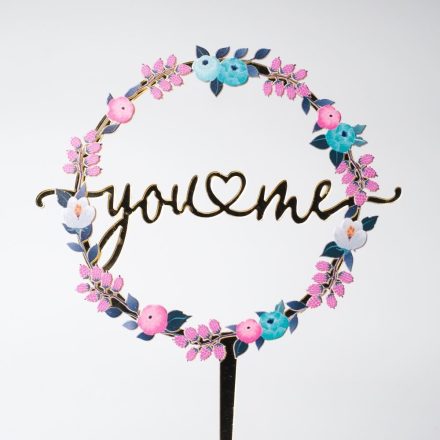 Tortadísz 'You&Me' virágus sziluett beszúró 18 cm
